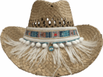 GIANIN SOMBRERO VAQUERO DE PAJA - Plumas Avestruz & Ojo Horus