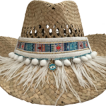 GIANIN SOMBRERO VAQUERO DE PAJA - Plumas Avestruz & Ojo Horus