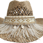 GIANIN SOMBRERO VAQUERO DE PAJA – Blanco y dorado – Mano Fátima