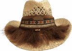 GIANIN SOMBRERO VAQUERO DE PAJA – Pluma marrón